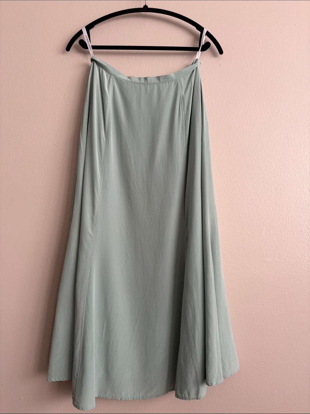 VTG Laura Ashley Mint Green Sage 100% Silk Paneled Midi Skirt Size 8